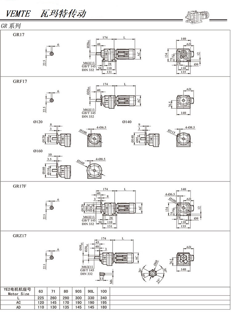 R17減速機圖紙，R00系列齒輪減速器尺寸圖